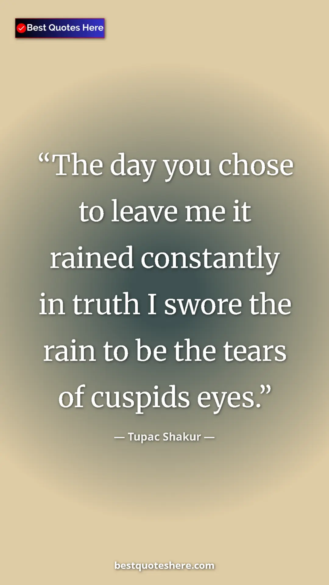 Pinterest quote poster by Tupac Shakur: "The day you chose to leave me it rained constantly in truth..."