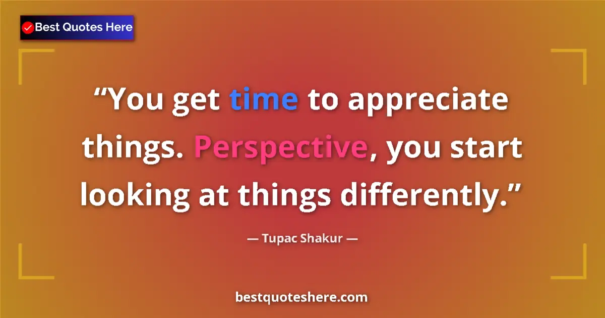 Quote by Tupac Shakur: You get time to appreciate things. Perspective, you start looking at things differently....