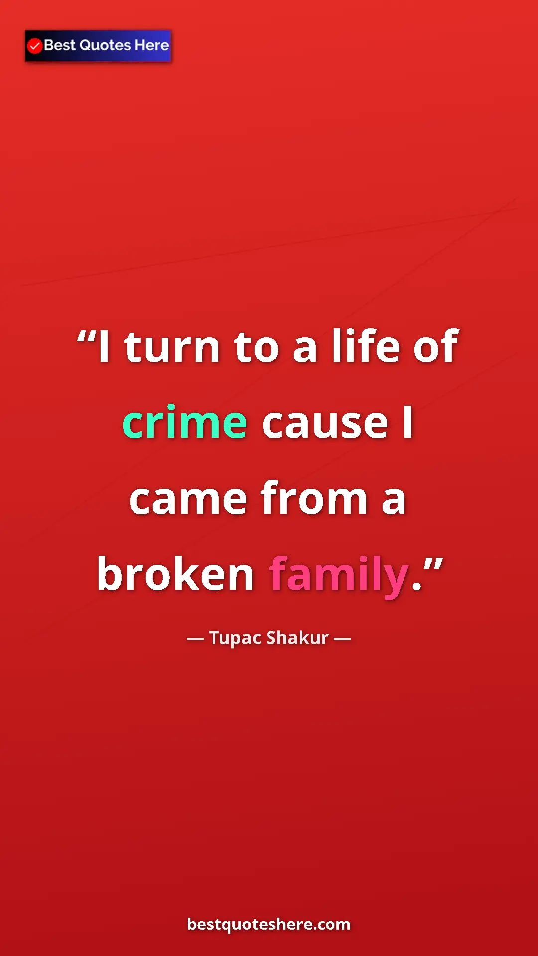 Pinterest quote poster by Tupac Shakur: "I turn to a life of crime cause I came from a broken family."