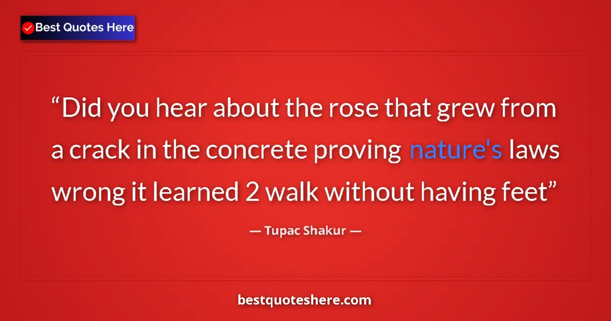 Quote by Tupac Shakur: Did you hear about the rose that grew from a crack in the concrete proving nature's laws wrong it le...