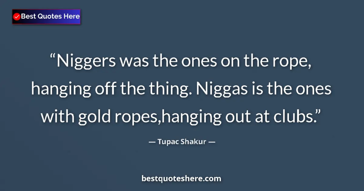 Quote by Tupac Shakur: Niggers was the ones on the rope, hanging off the