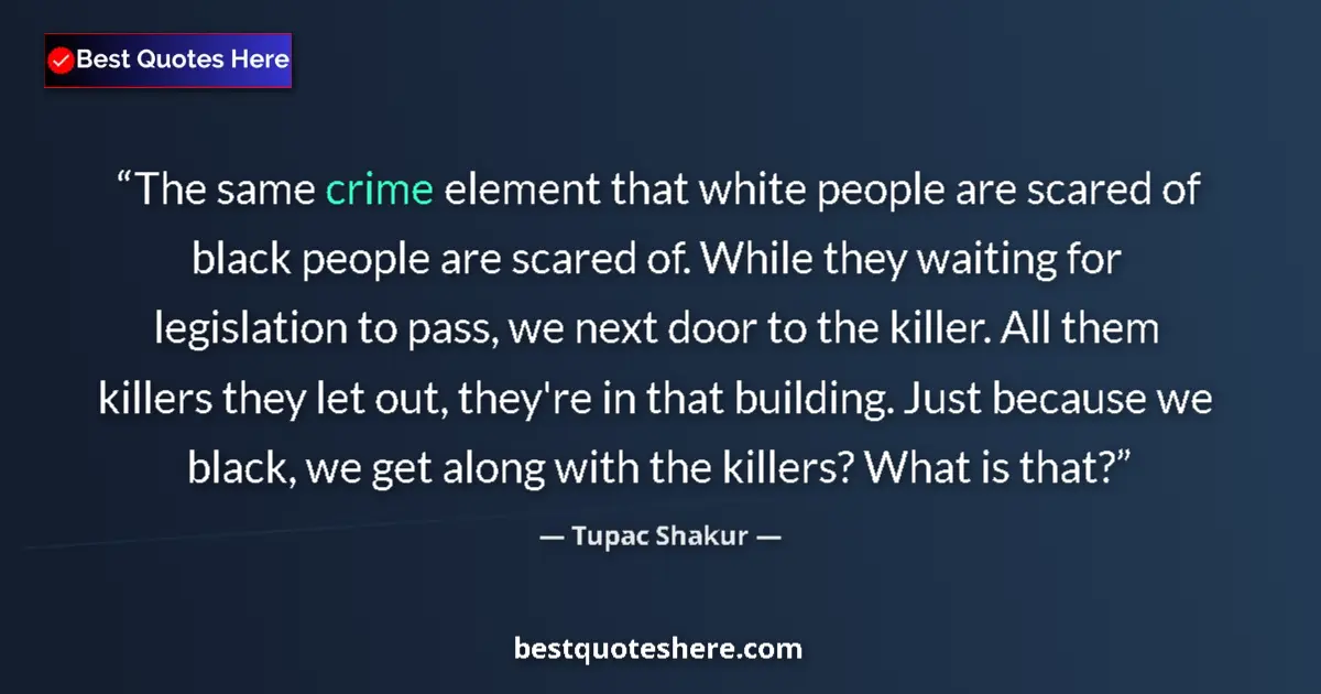 Quote by Tupac Shakur: The same crime element that white people are scared of black people are scared of. While they waitin...