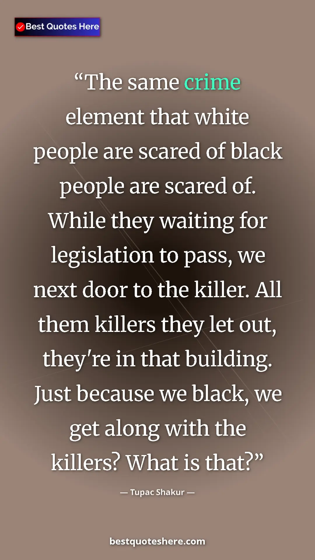 Tupac Shakur Quote Card: "The same crime element that white people are scared of..." Pinterest quote poster by Tupac Shakur: "The same crime element that white people are scared of..."