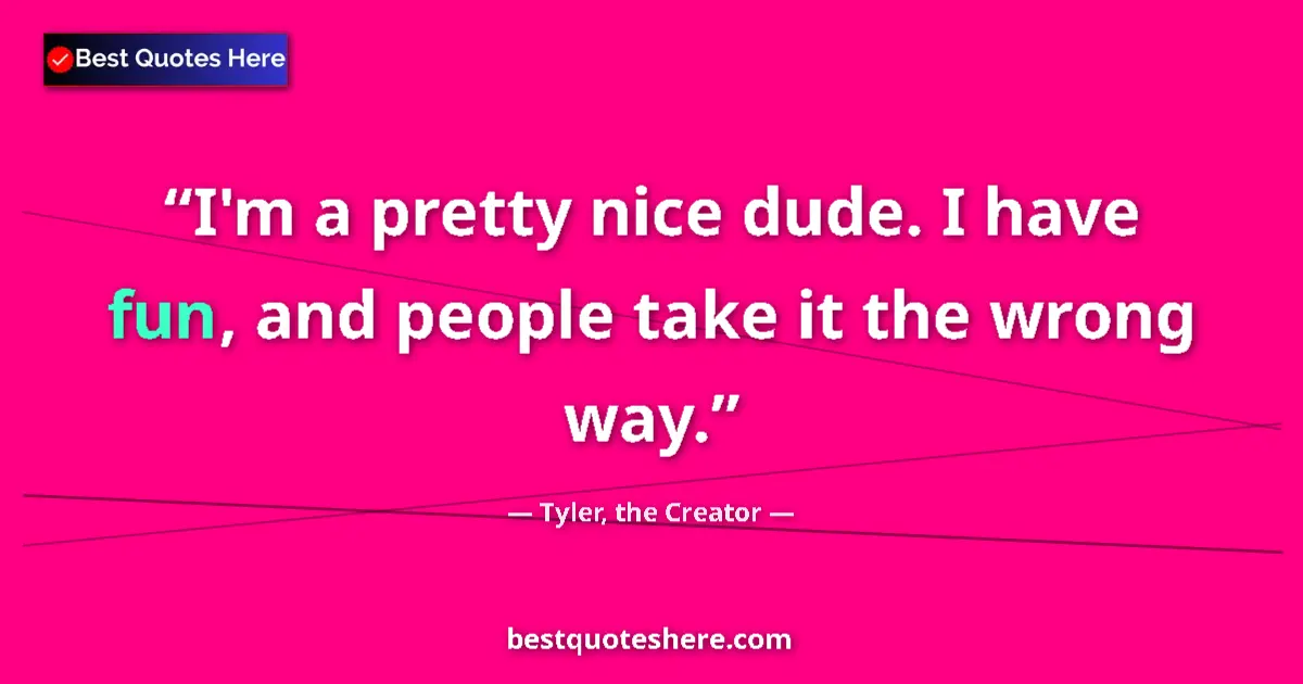 Quote by Tyler, the Creator: I'm a pretty nice dude. I have fun, and people take it the wrong way....