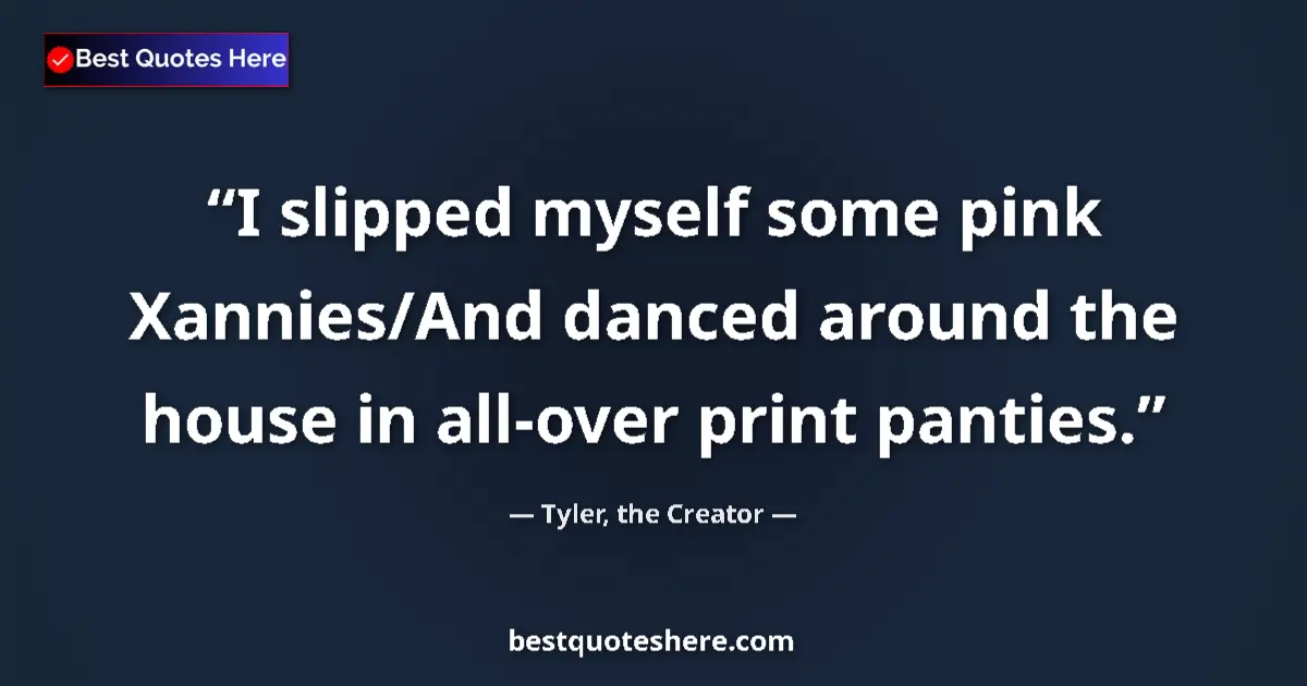 Quote by Tyler, the Creator: I slipped myself some pink Xannies/And danced around the house in all-over print panties....