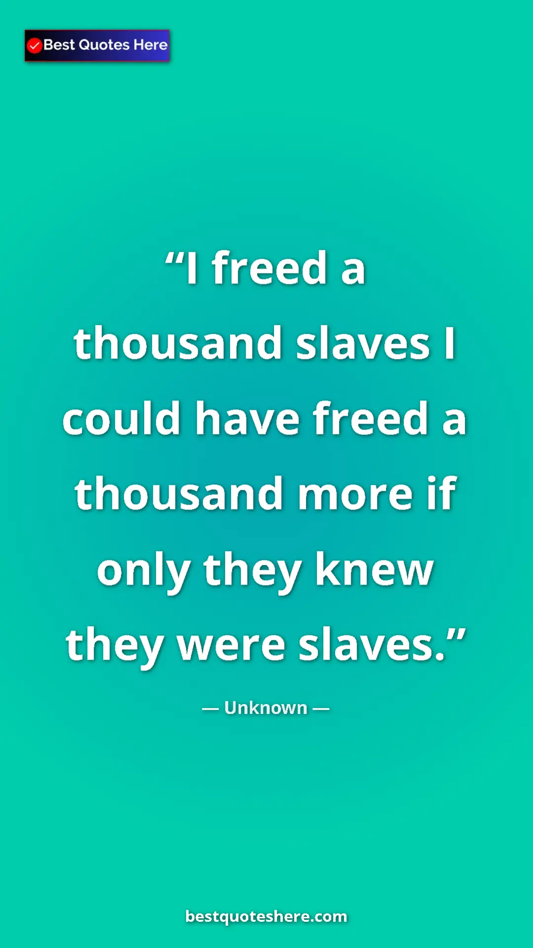 Pinterest quote poster by Unknown: "I freed a thousand slaves I could have freed a thousand..."