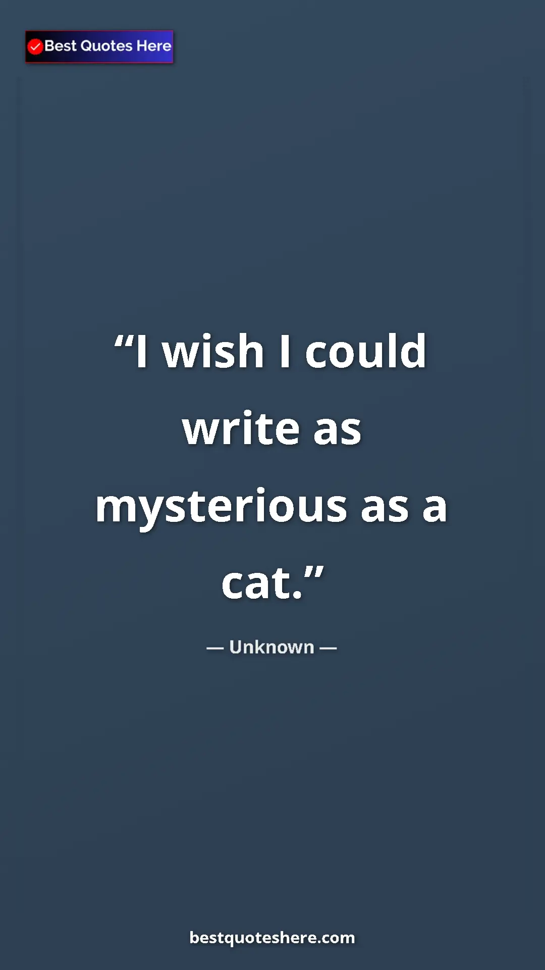Unknown Quote Card: "I wish I could write as mysterious as a cat." Pinterest quote poster by Unknown: "I wish I could write as mysterious as a cat."