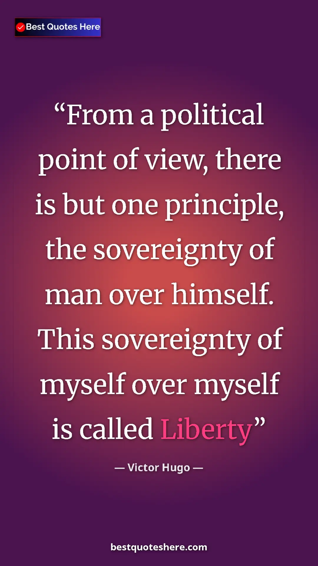 Victor Hugo Quote Card: "From a political point of view, there is but one principle,..." Pinterest quote poster by Victor Hugo: "From a political point of view, there is but one principle,..."