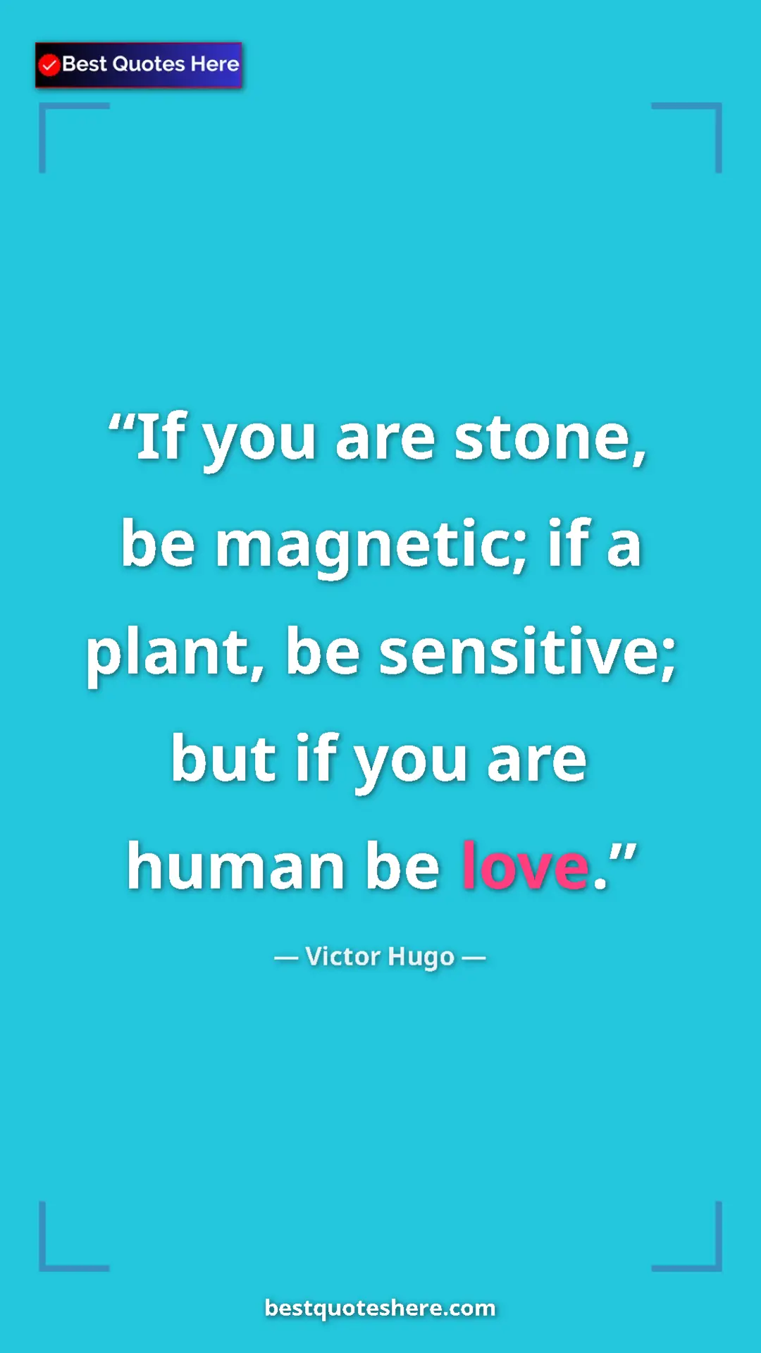 Victor Hugo Quote Card: "If you are stone, be magnetic; if a plant, be sensitive;..." Pinterest quote poster by Victor Hugo: "If you are stone, be magnetic; if a plant, be sensitive;..."
