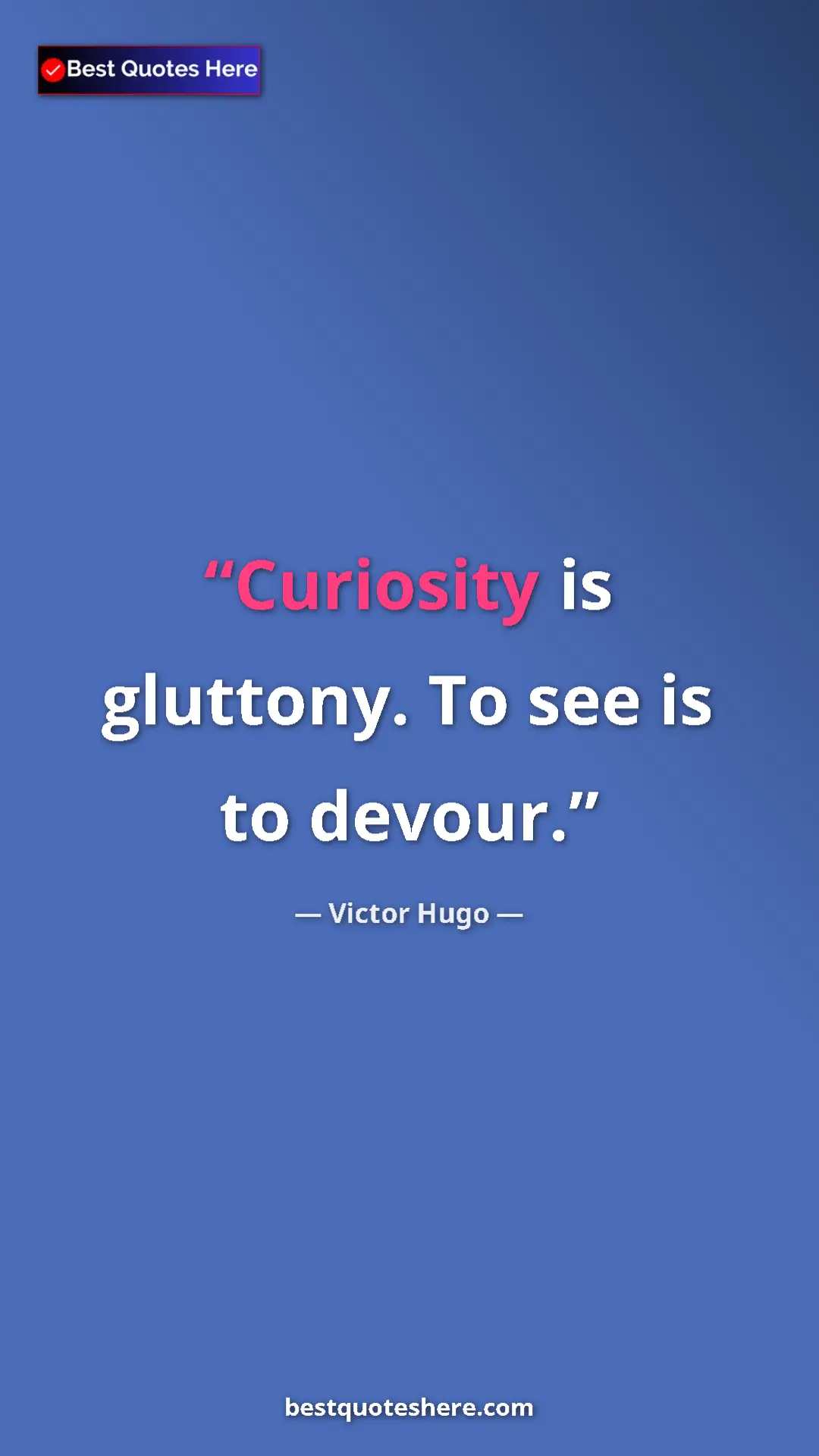 Victor Hugo Quote Card: "Curiosity is gluttony. To see is to devour." Pinterest quote poster by Victor Hugo: "Curiosity is gluttony. To see is to devour."