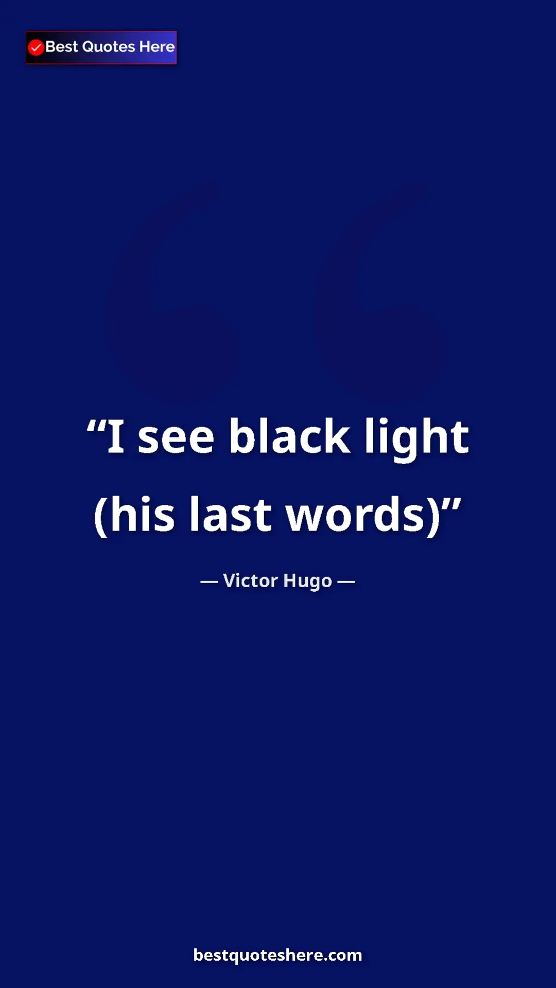 Victor Hugo Quote Card: "I see black light (his last words)" Pinterest quote poster by Victor Hugo: "I see black light (his last words)"