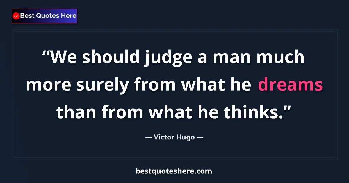 Quote by Victor Hugo: We should judge a man much more surely from what he dreams than from what he thinks....
