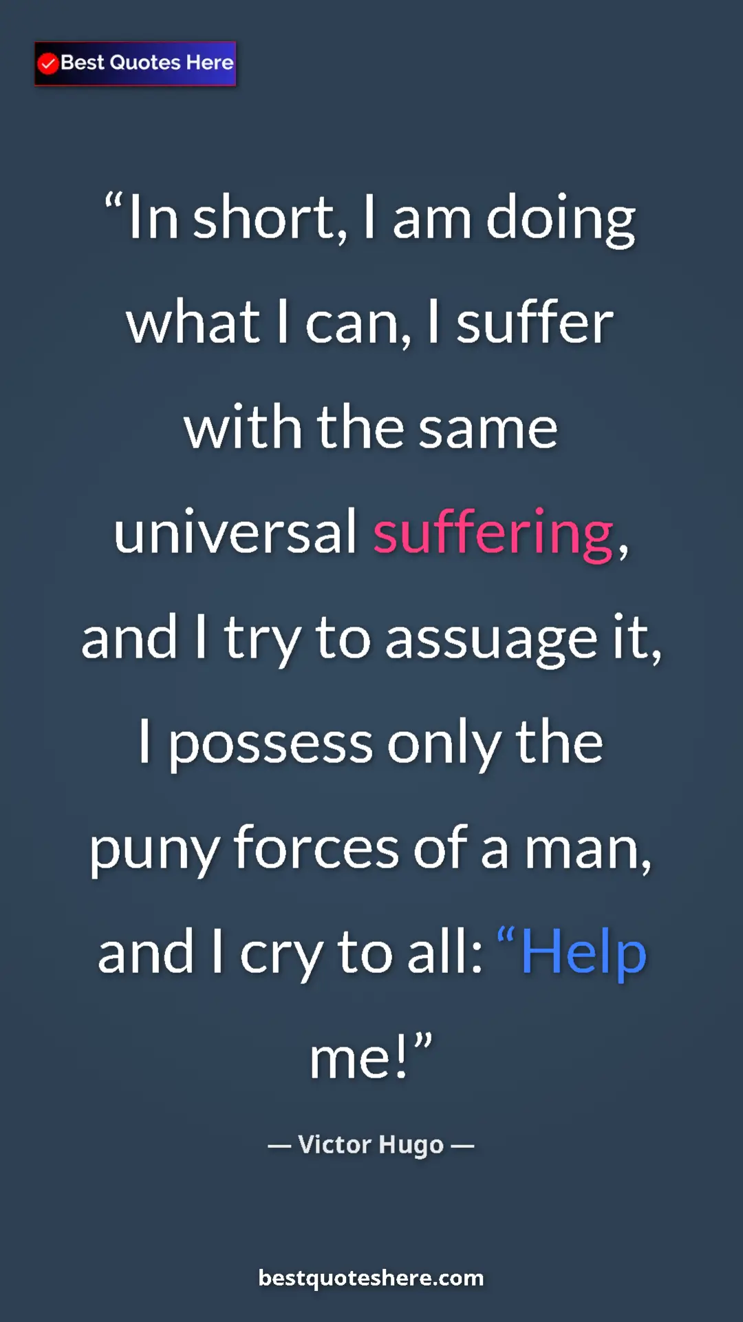 Pinterest quote poster by Victor Hugo: "In short, I am doing what I can, I suffer with the same..."