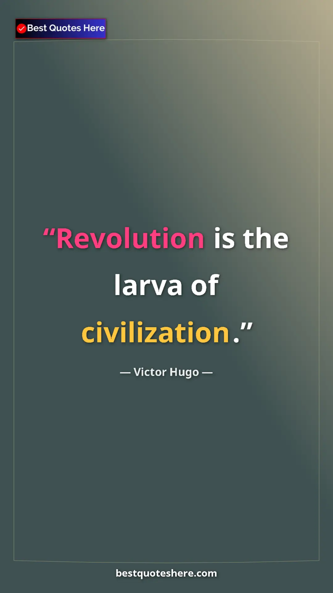 Pinterest quote poster by Victor Hugo: "Revolution is the larva of civilization."