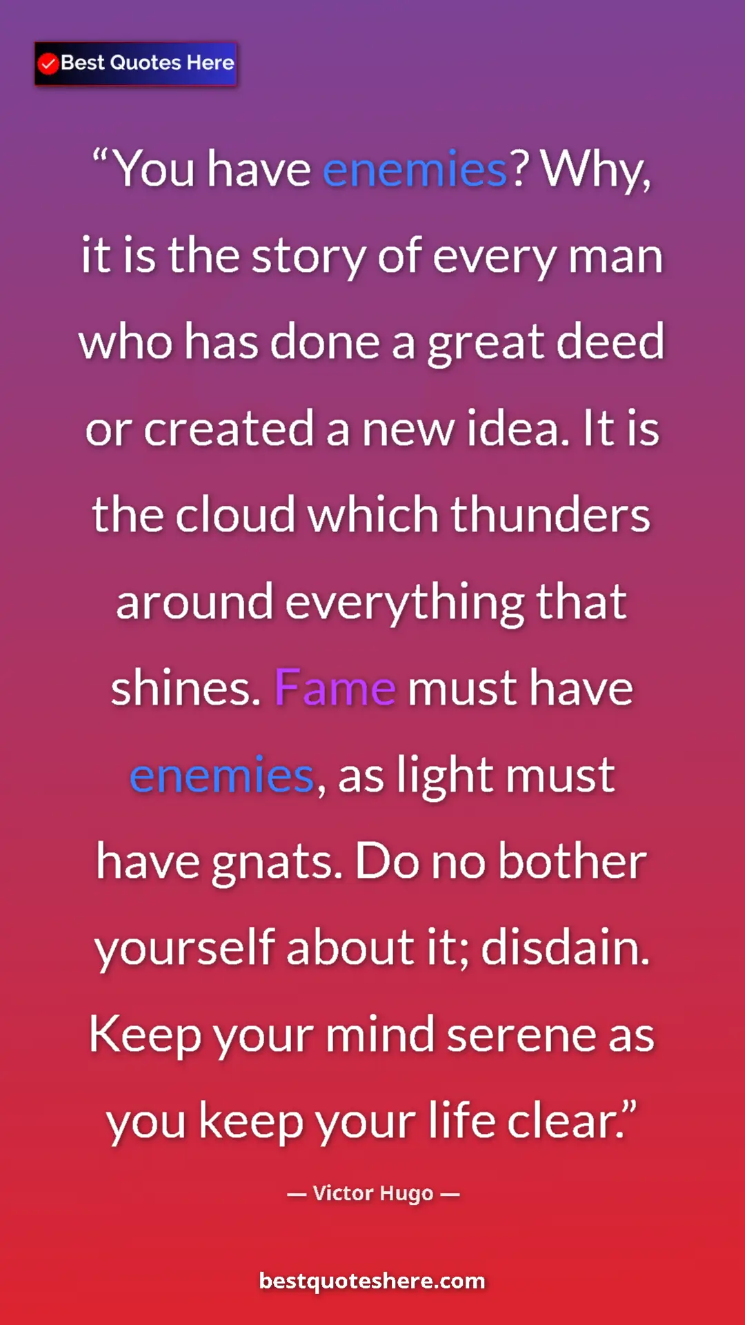 Pinterest quote poster by Victor Hugo: "You have enemies? Why, it is the story of every man who has..."