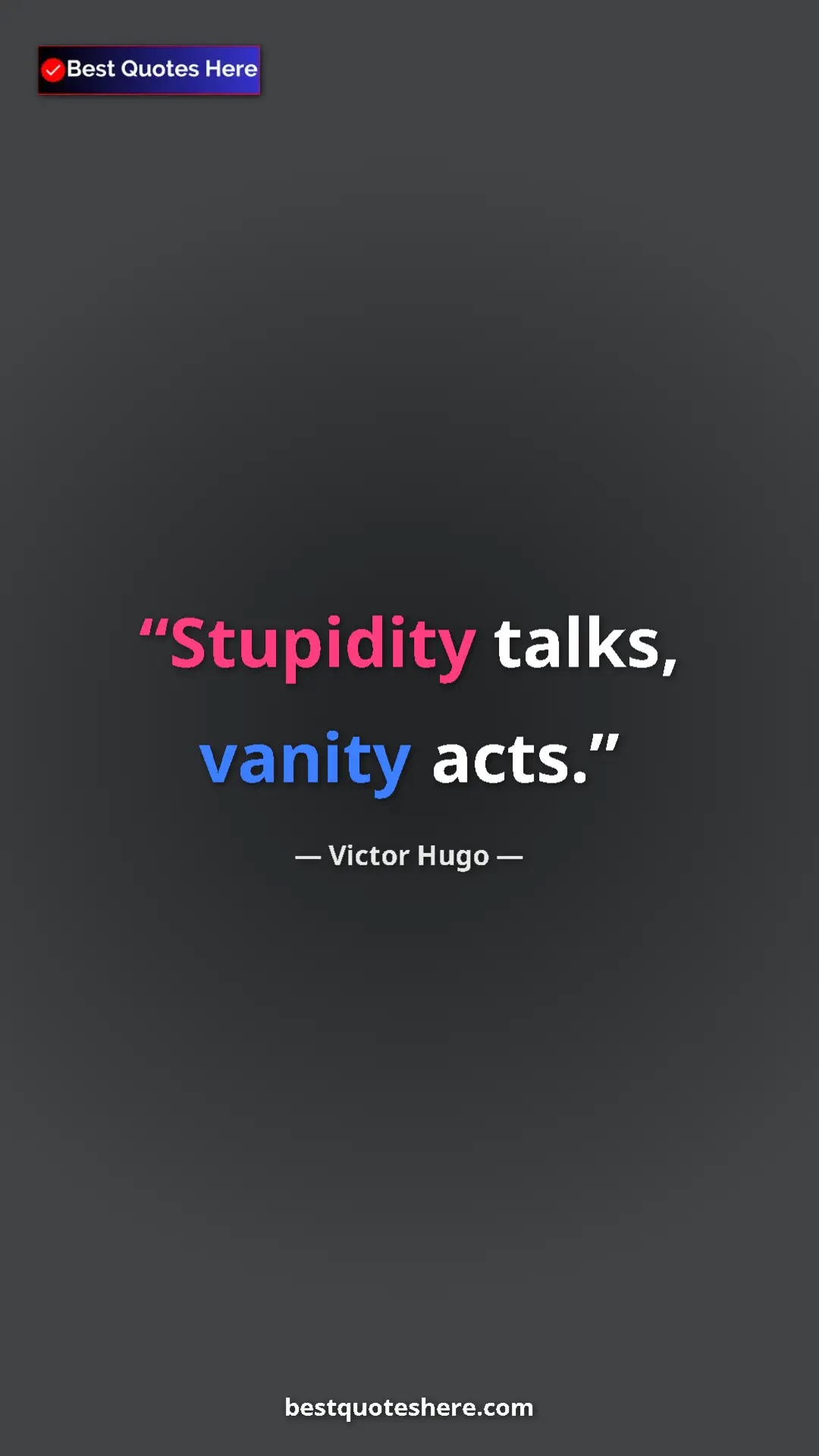 Pinterest quote poster by Victor Hugo: "Stupidity talks, vanity acts."