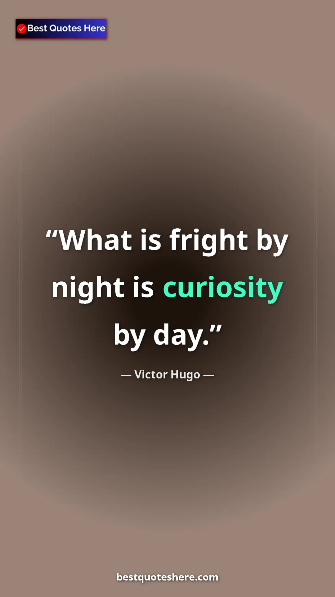 Pinterest quote poster by Victor Hugo: "What is fright by night is curiosity by day."