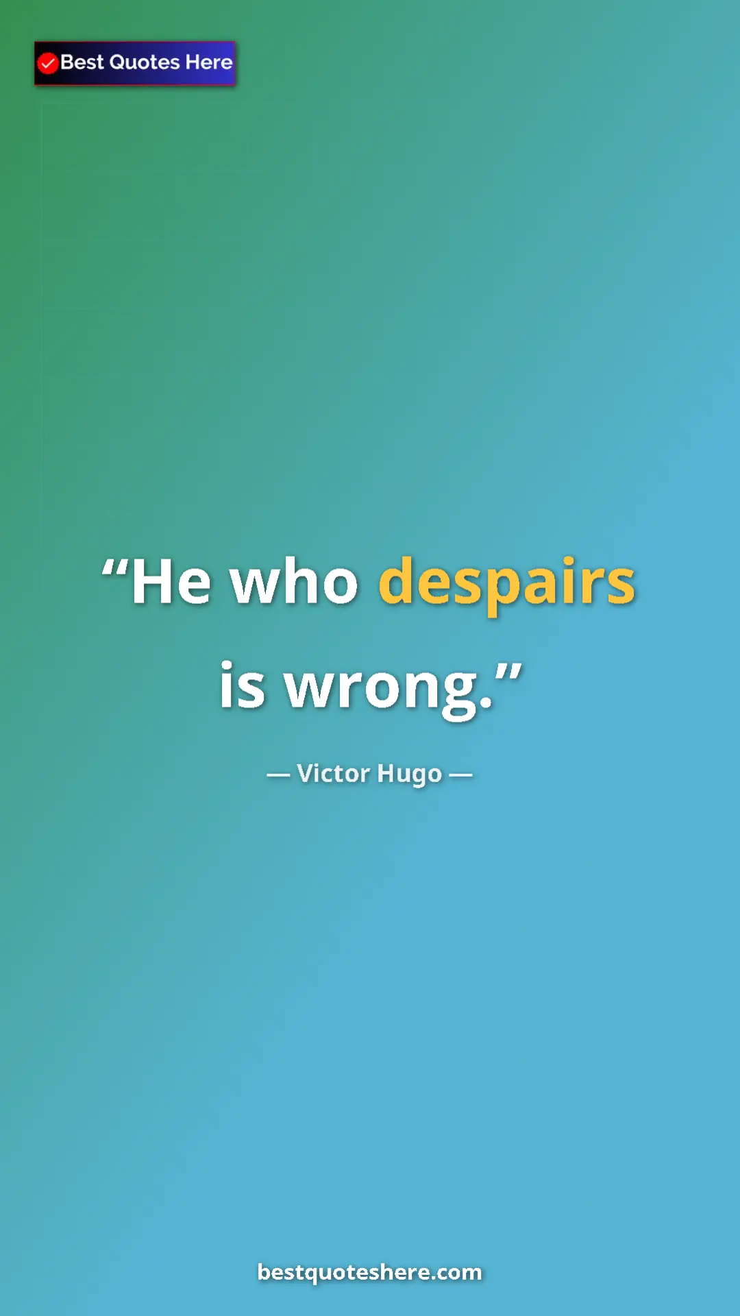 Pinterest quote poster by Victor Hugo: "He who despairs is wrong."