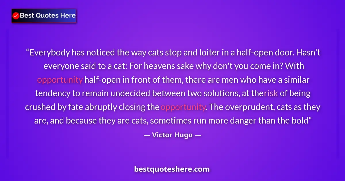 Quote by Victor Hugo: Everybody has noticed the way cats stop and loiter in a half-open door. Hasn't everyone said to a ca...
