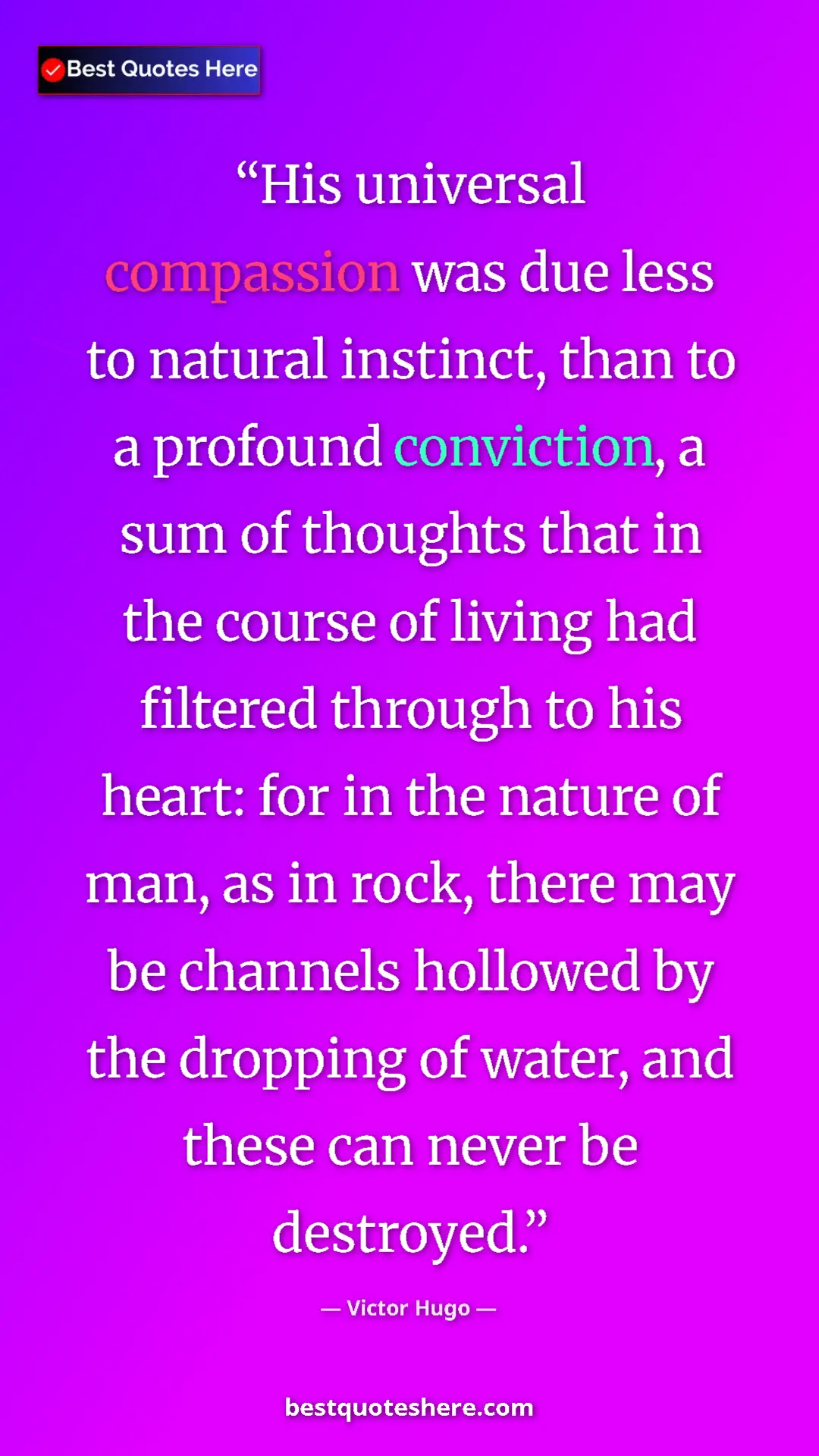 Pinterest quote poster by Victor Hugo: "His universal compassion was due less to natural instinct,..."