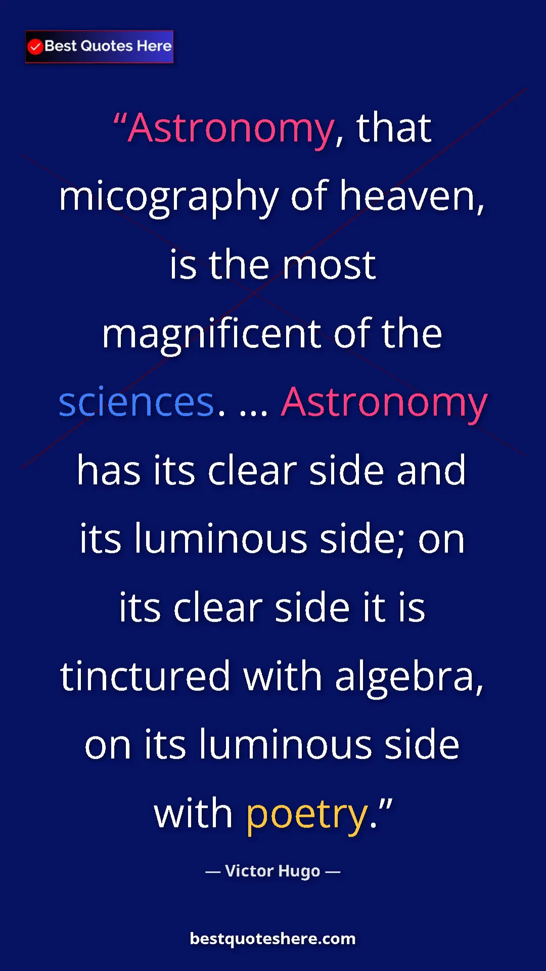 Pinterest quote poster by Victor Hugo: "Astronomy, that micography of heaven, is the most..."
