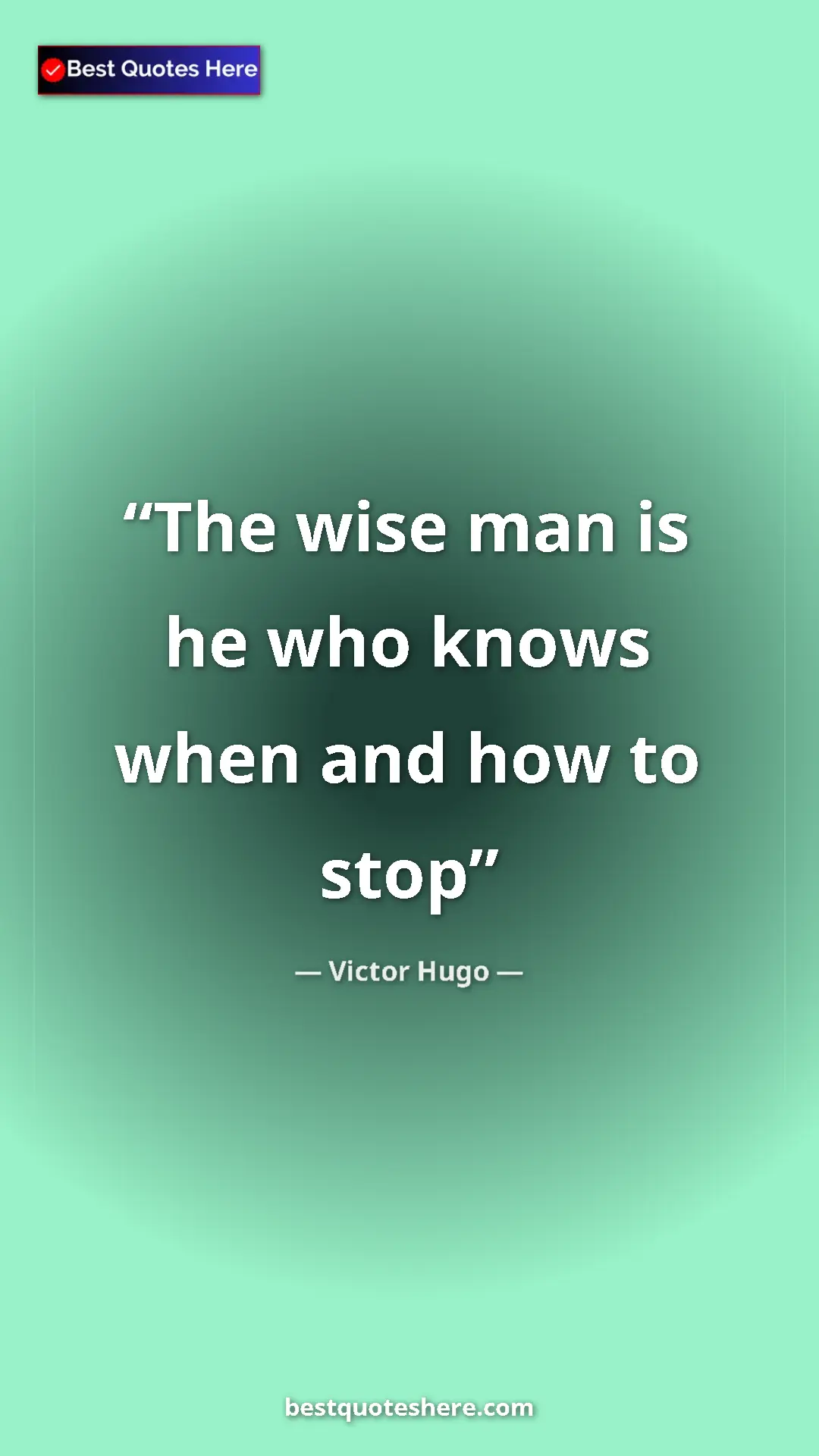 Pinterest quote poster by Victor Hugo: "The wise man is he who knows when and how to stop"