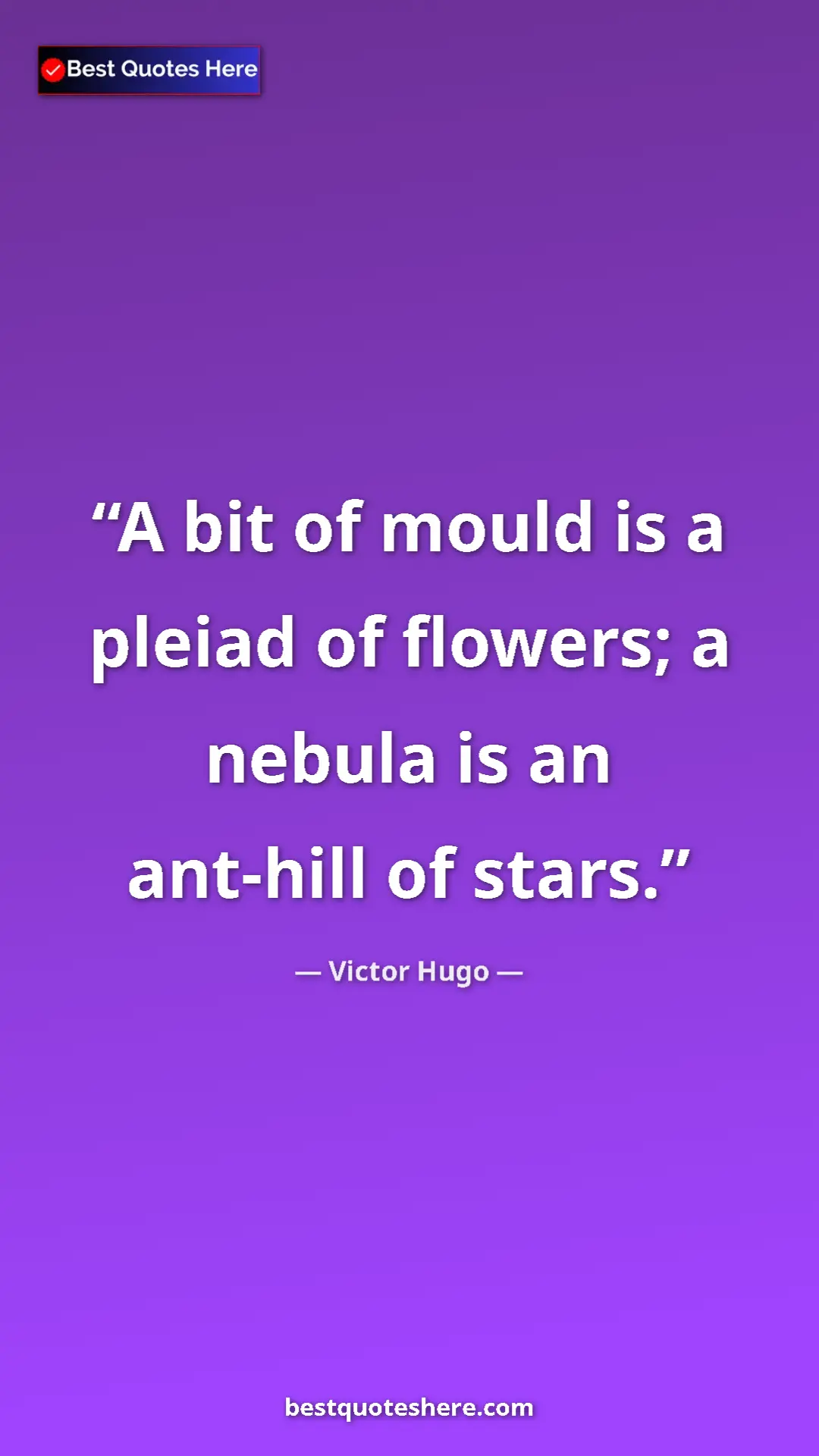 Pinterest quote poster by Victor Hugo: "A bit of mould is a pleiad of flowers; a nebula is an..."