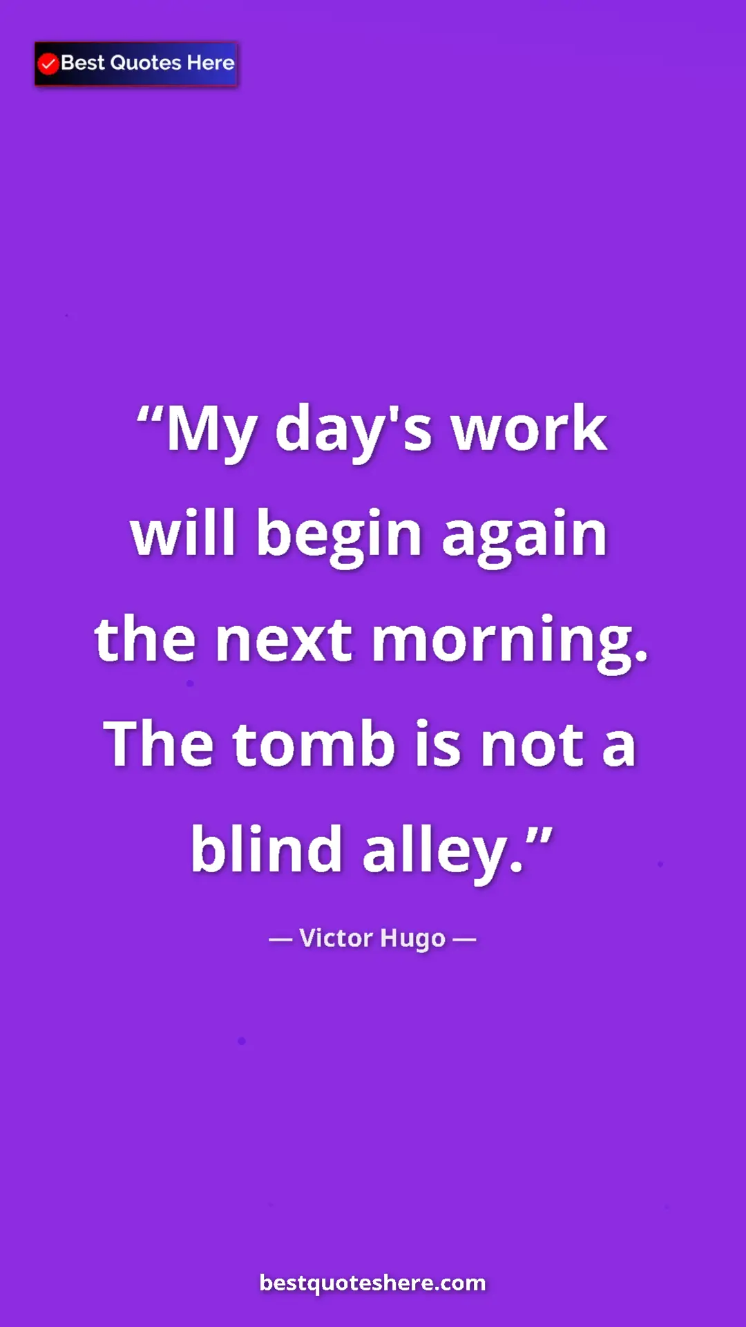 Pinterest quote poster by Victor Hugo: "My day's work will begin again the next morning. The tomb..."