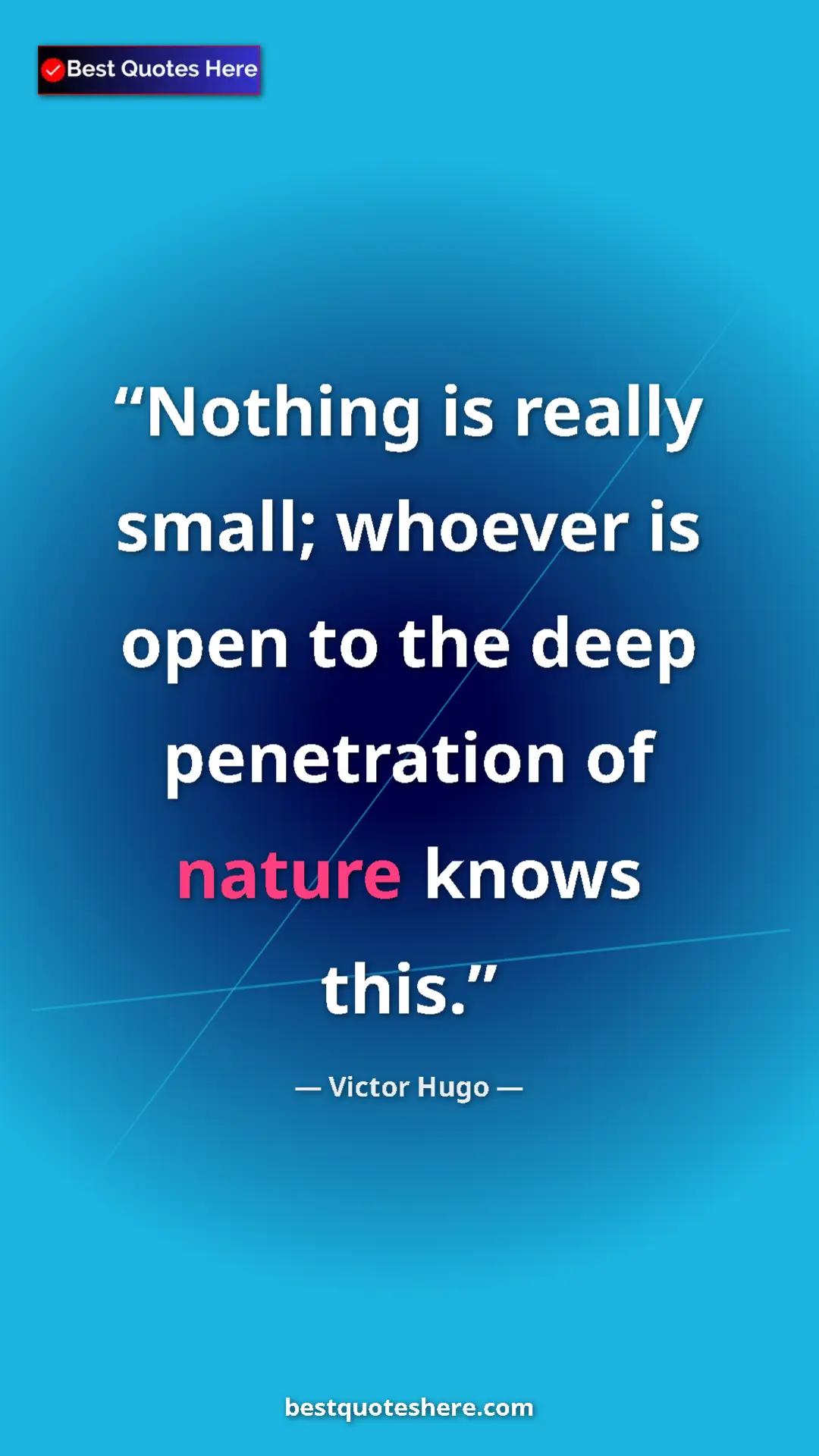 Victor Hugo Quote Card: "Nothing is really small; whoever is open to the deep..." Pinterest quote poster by Victor Hugo: "Nothing is really small; whoever is open to the deep..."