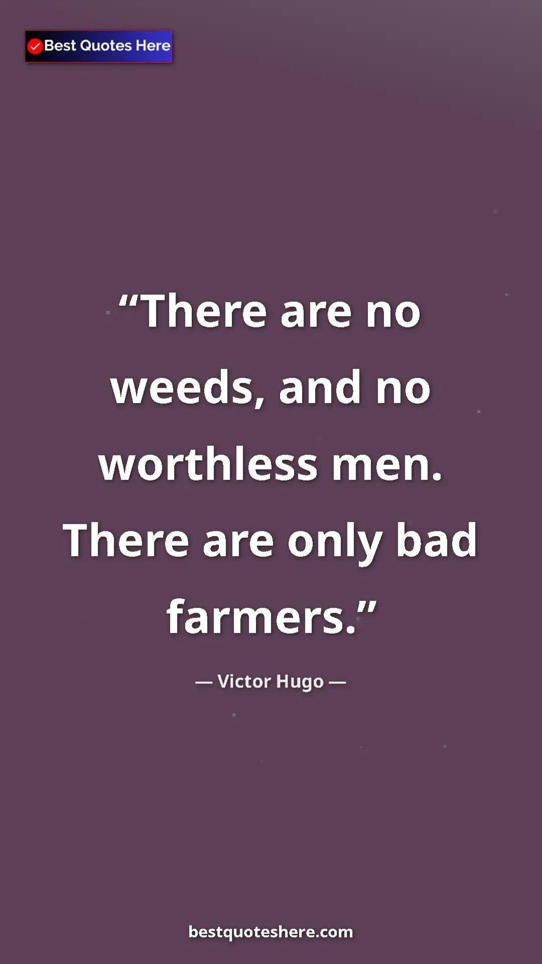 Pinterest quote poster by Victor Hugo: "There are no weeds, and no worthless men. There are only bad"