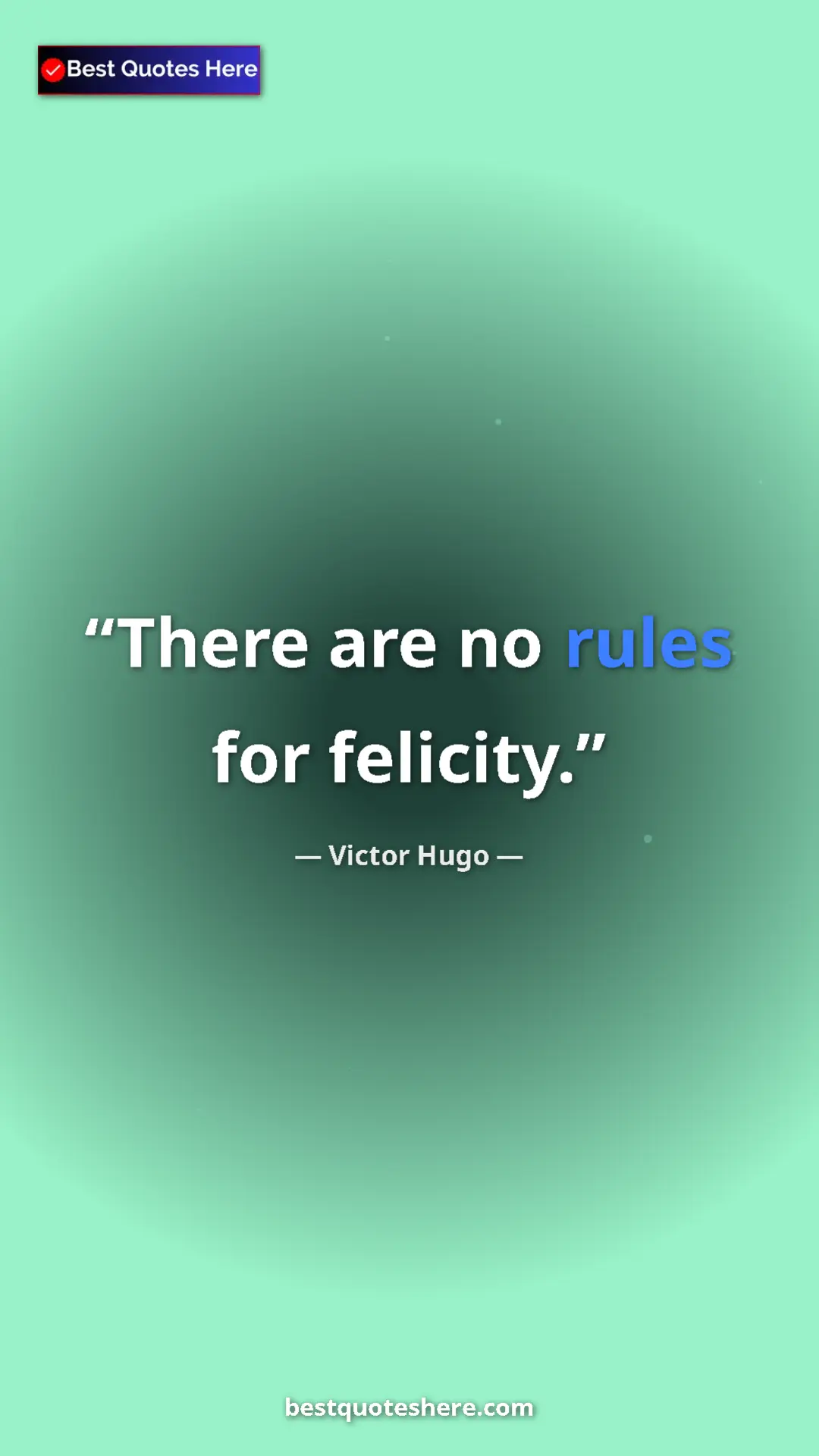 Victor Hugo Quote Card: "There are no rules for felicity." Pinterest quote poster by Victor Hugo: "There are no rules for felicity."