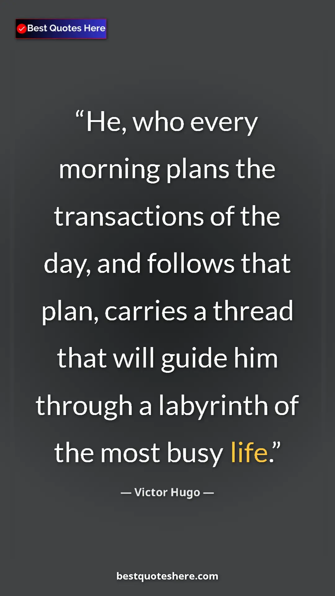 Pinterest quote poster by Victor Hugo: "He, who every morning plans the transactions of the day,..."