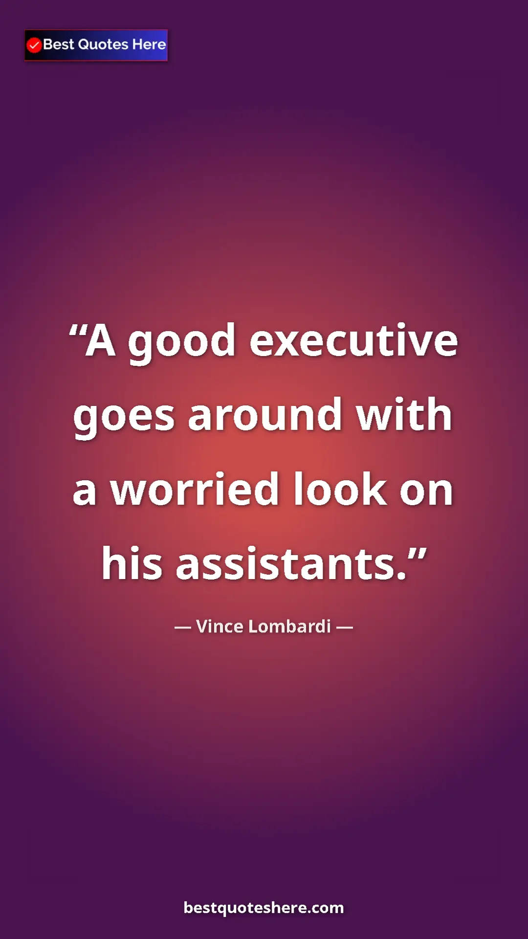Vince Lombardi Quote Card: "A good executive goes around with a worried look on his..." Pinterest quote poster by Vince Lombardi: "A good executive goes around with a worried look on his..."
