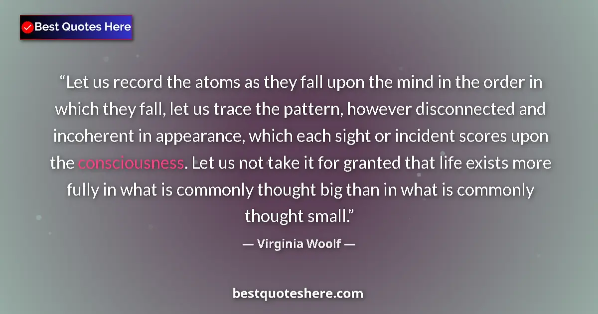 Quote by Virginia Woolf: Let us record the atoms as they fall upon the mind in the order in which they fall, let us trace the...