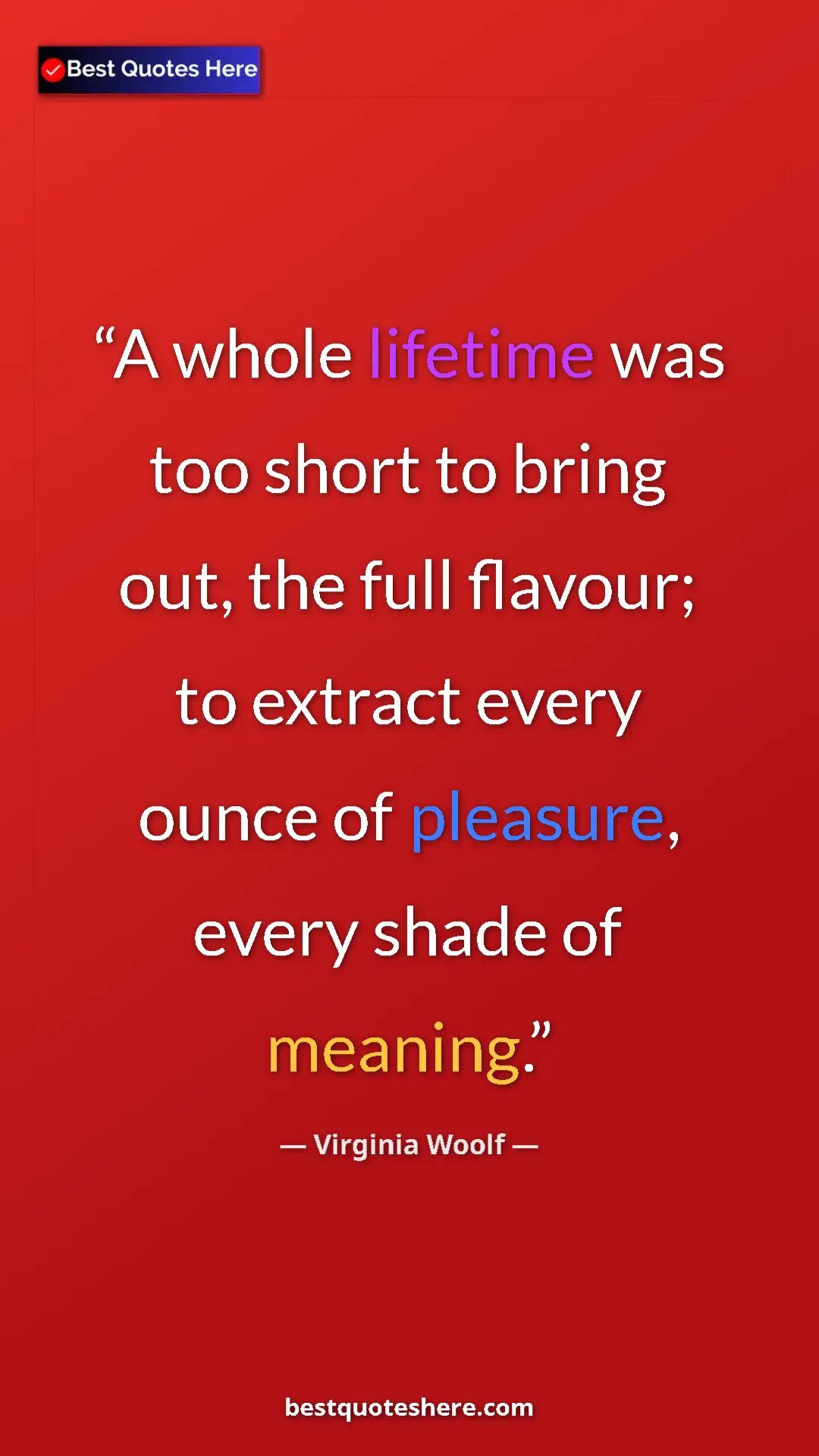 Virginia Woolf Quote Card: "A whole lifetime was too short to bring out, the full..." Pinterest quote poster by Virginia Woolf: "A whole lifetime was too short to bring out, the full..."