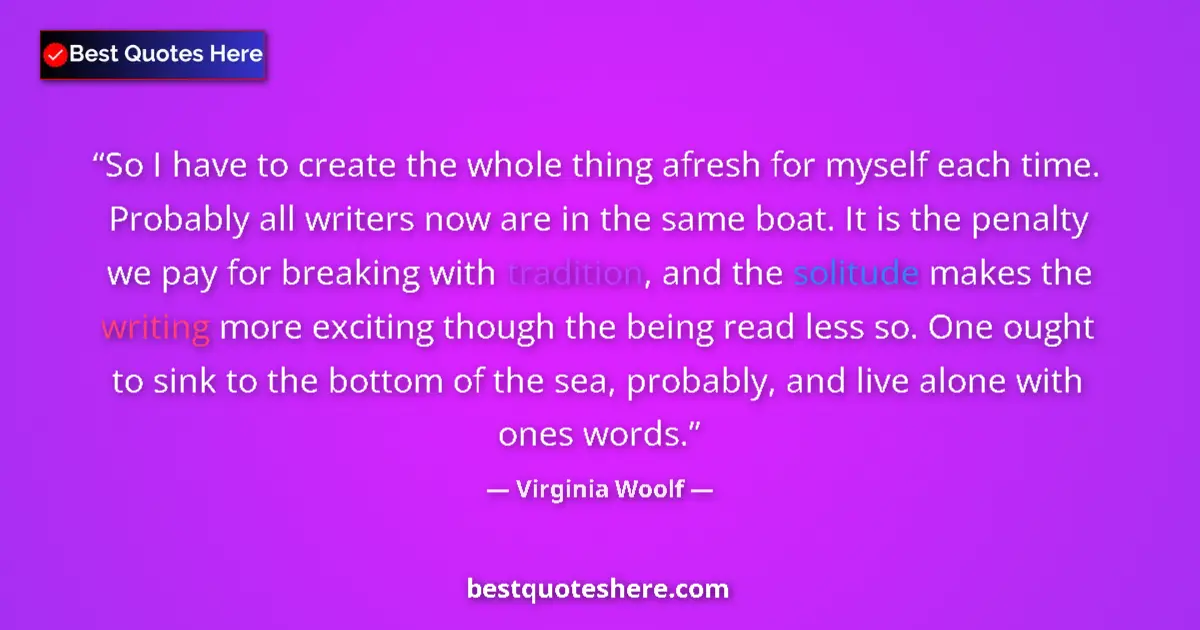 Quote by Virginia Woolf: So I have to create the whole thing afresh for myself each time. Probably all writers now are in the...