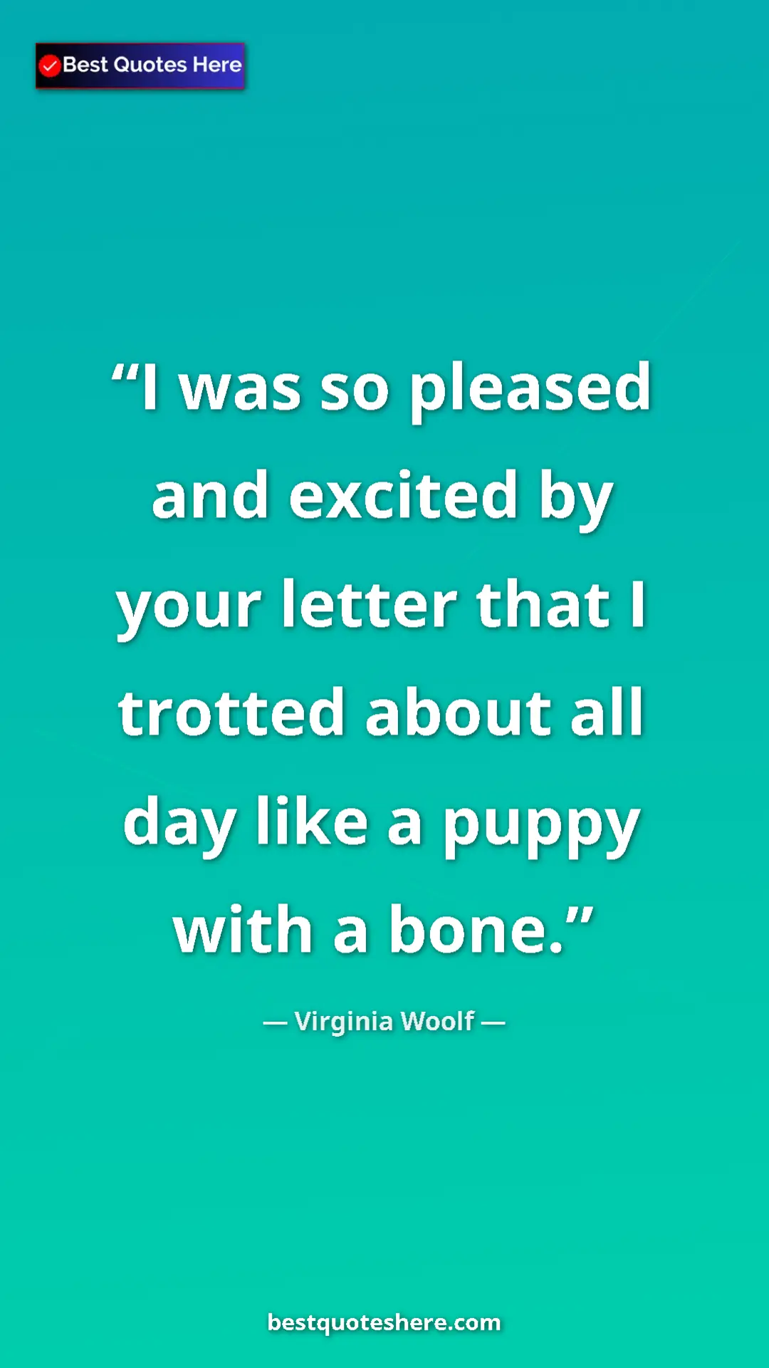 Virginia Woolf Quote Card: "I was so pleased and excited by your letter that I trotted..." Pinterest quote poster by Virginia Woolf: "I was so pleased and excited by your letter that I trotted..."