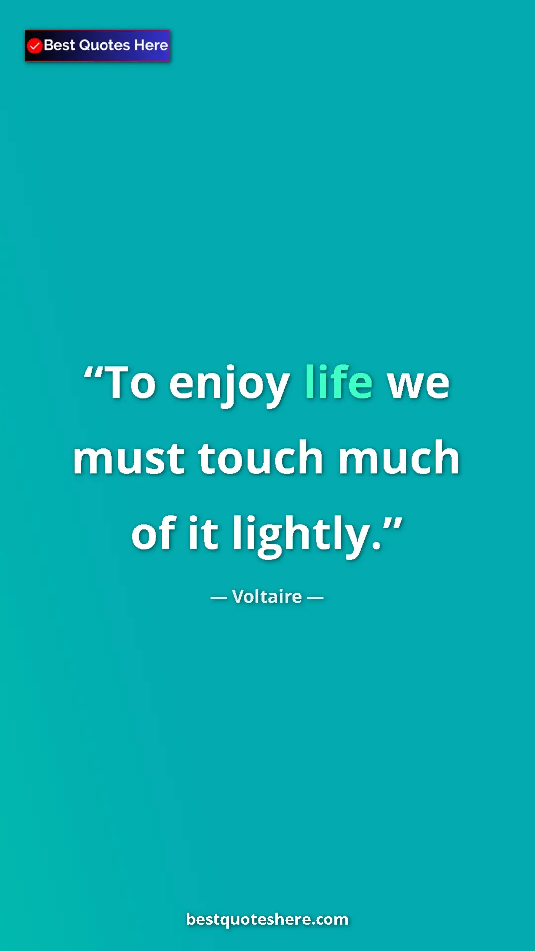 Pinterest quote poster by Voltaire: "To enjoy life we must touch much of it lightly."