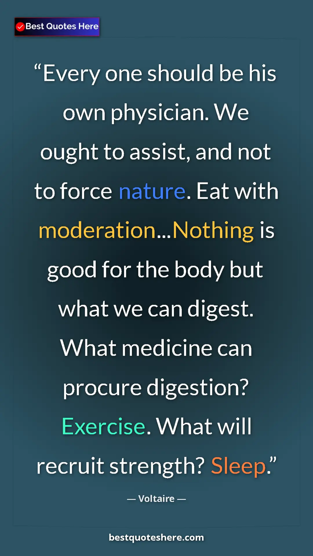 Pinterest quote poster by Voltaire: "Every one should be his own physician. We ought to assist,..."