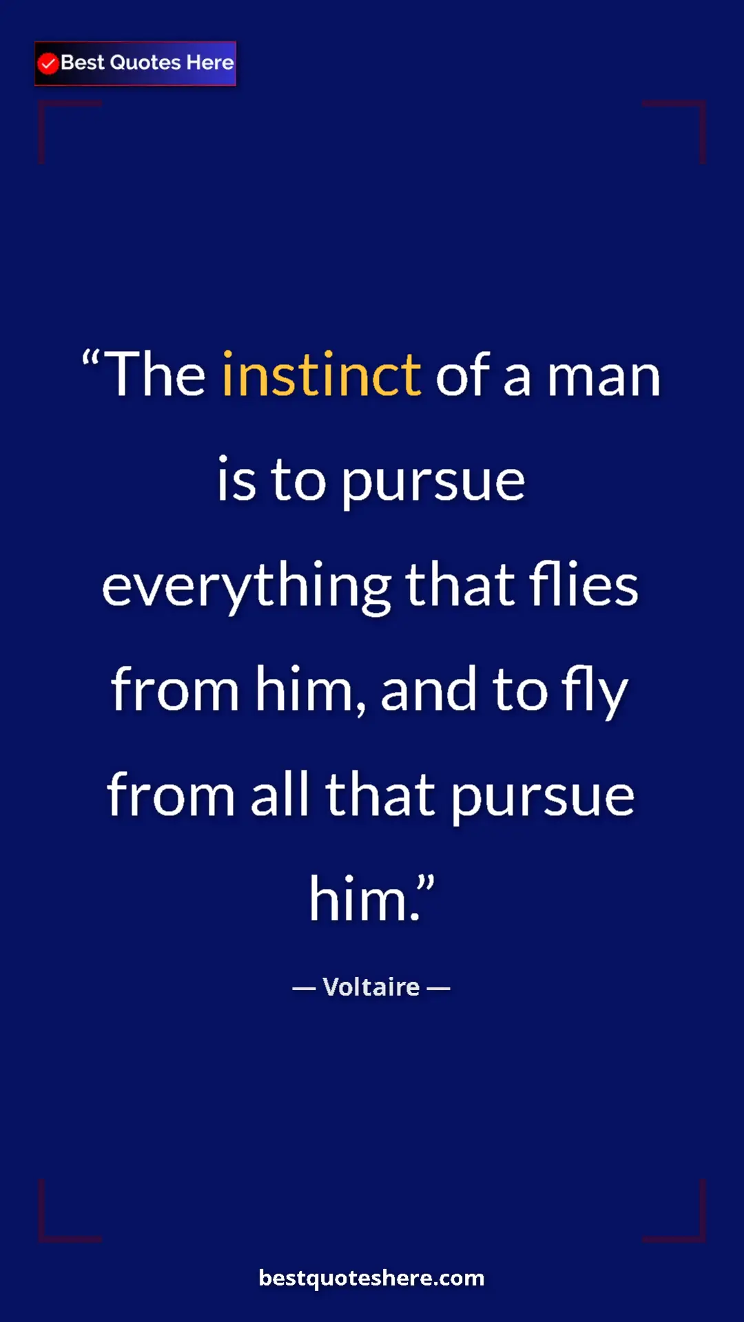 Pinterest quote poster by Voltaire: "The instinct of a man is to pursue everything that flies..."