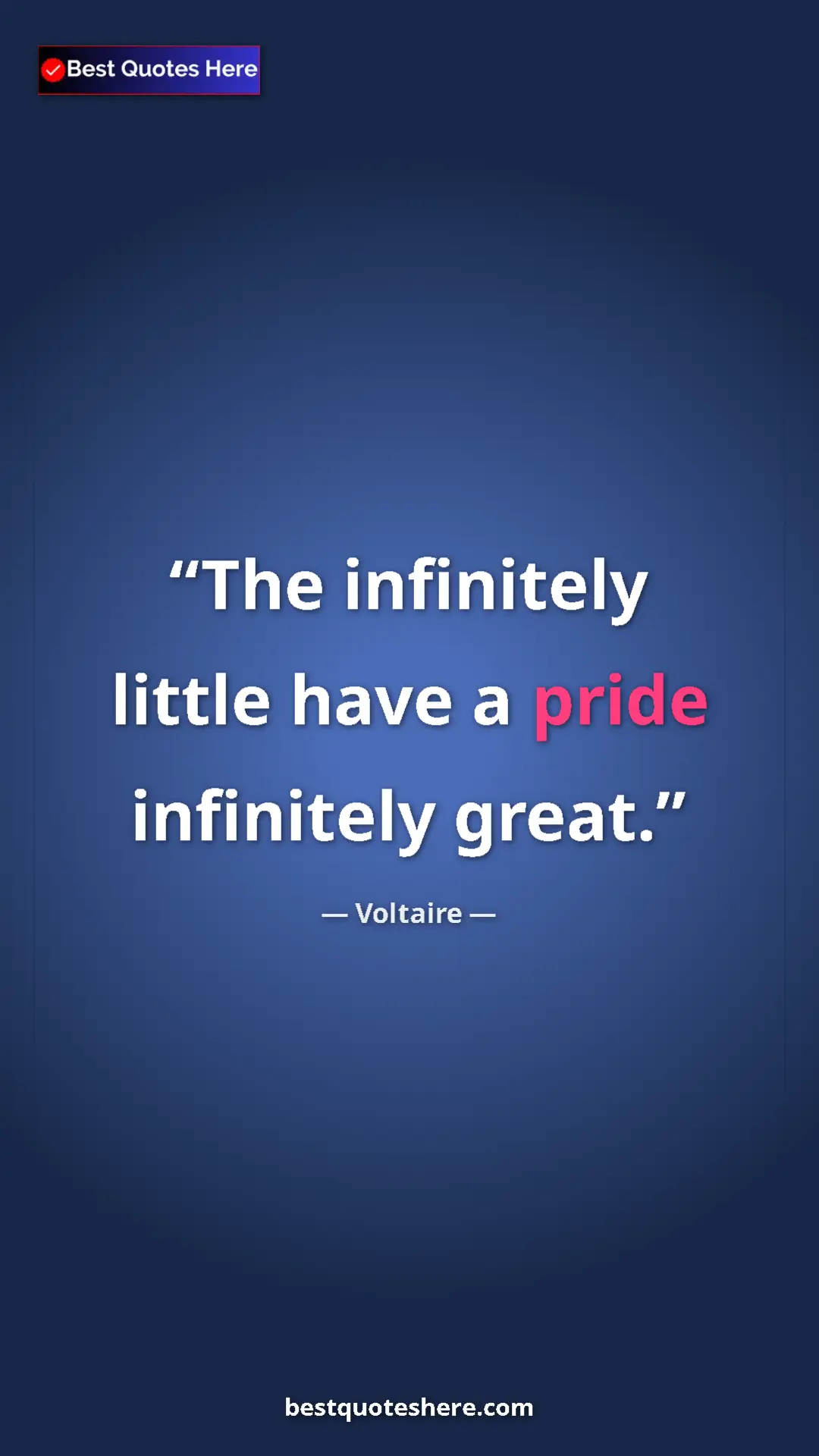 Pinterest quote poster by Voltaire: "The infinitely little have a pride infinitely great."
