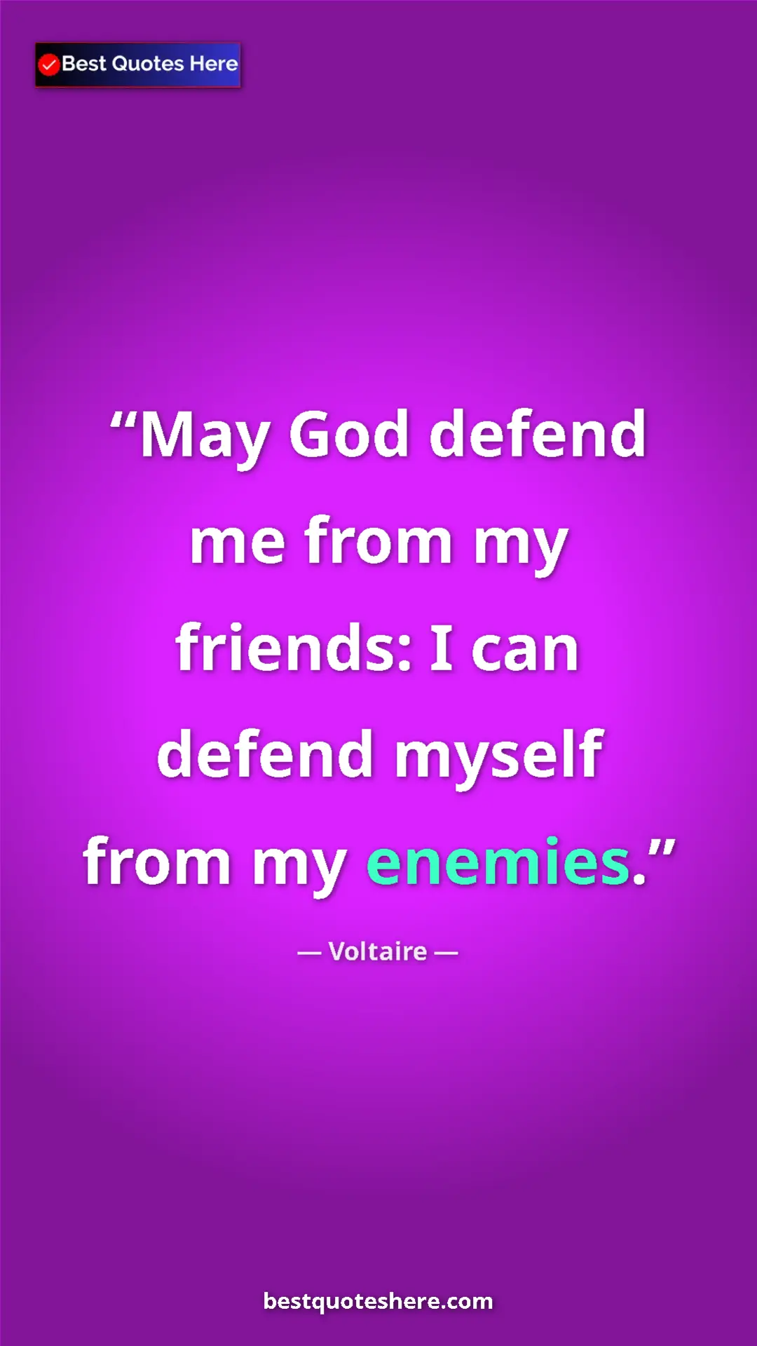 Pinterest quote poster by Voltaire: "May God defend me from my friends: I can defend myself from..."