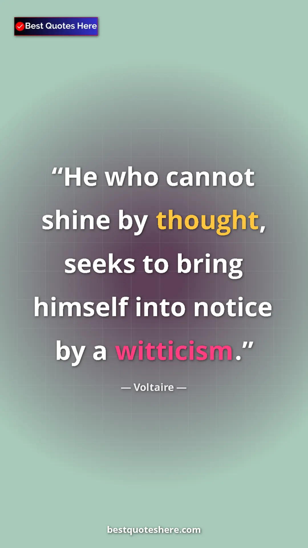 Pinterest quote poster by Voltaire: "He who cannot shine by thought, seeks to bring himself into..."