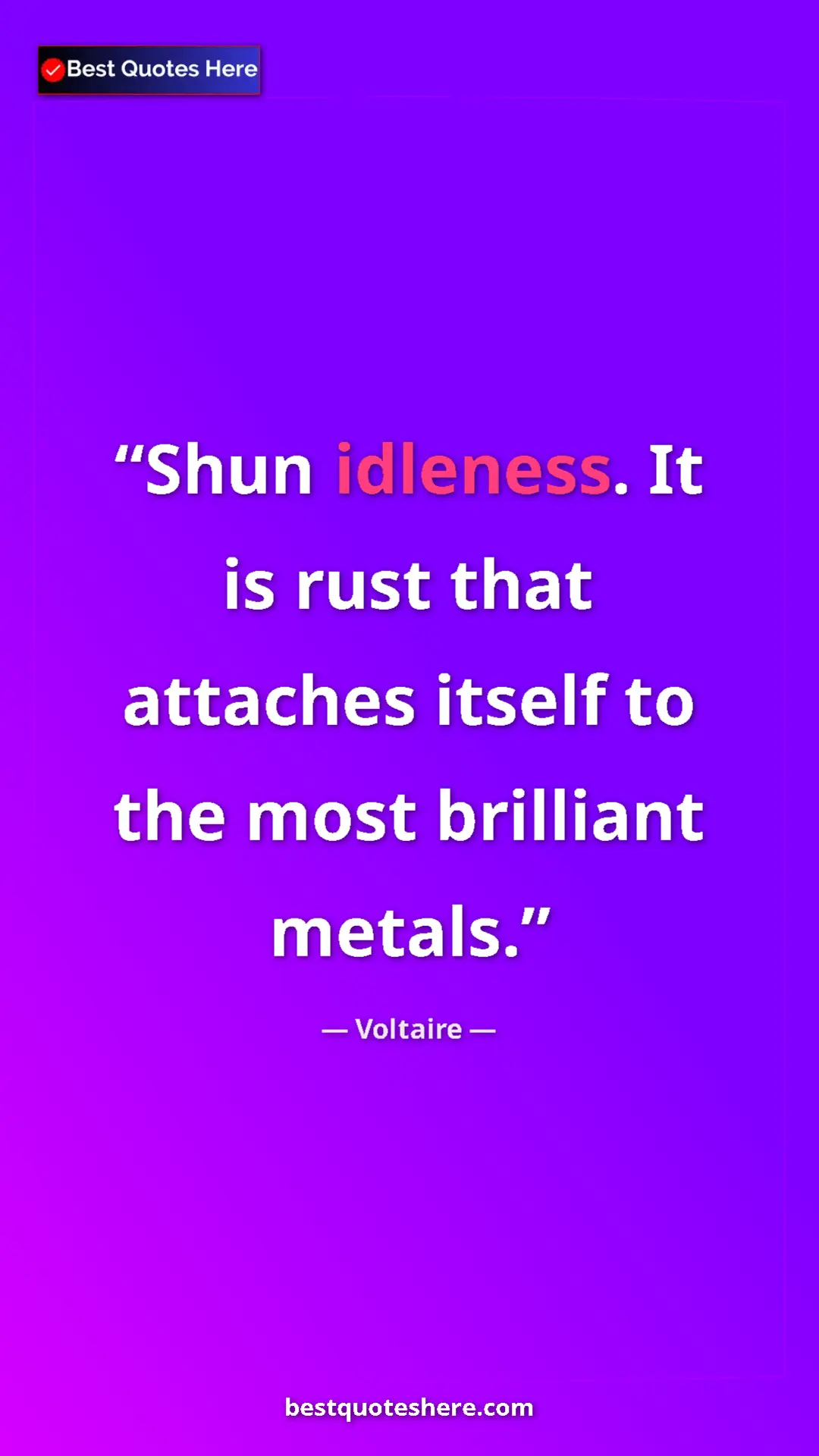 Pinterest quote poster by Voltaire: "Shun idleness. It is rust that attaches itself to the most..."