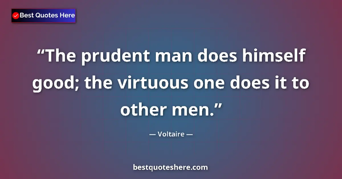 Quote by Voltaire: The prudent man does himself good; the virtuous one does it to other men....