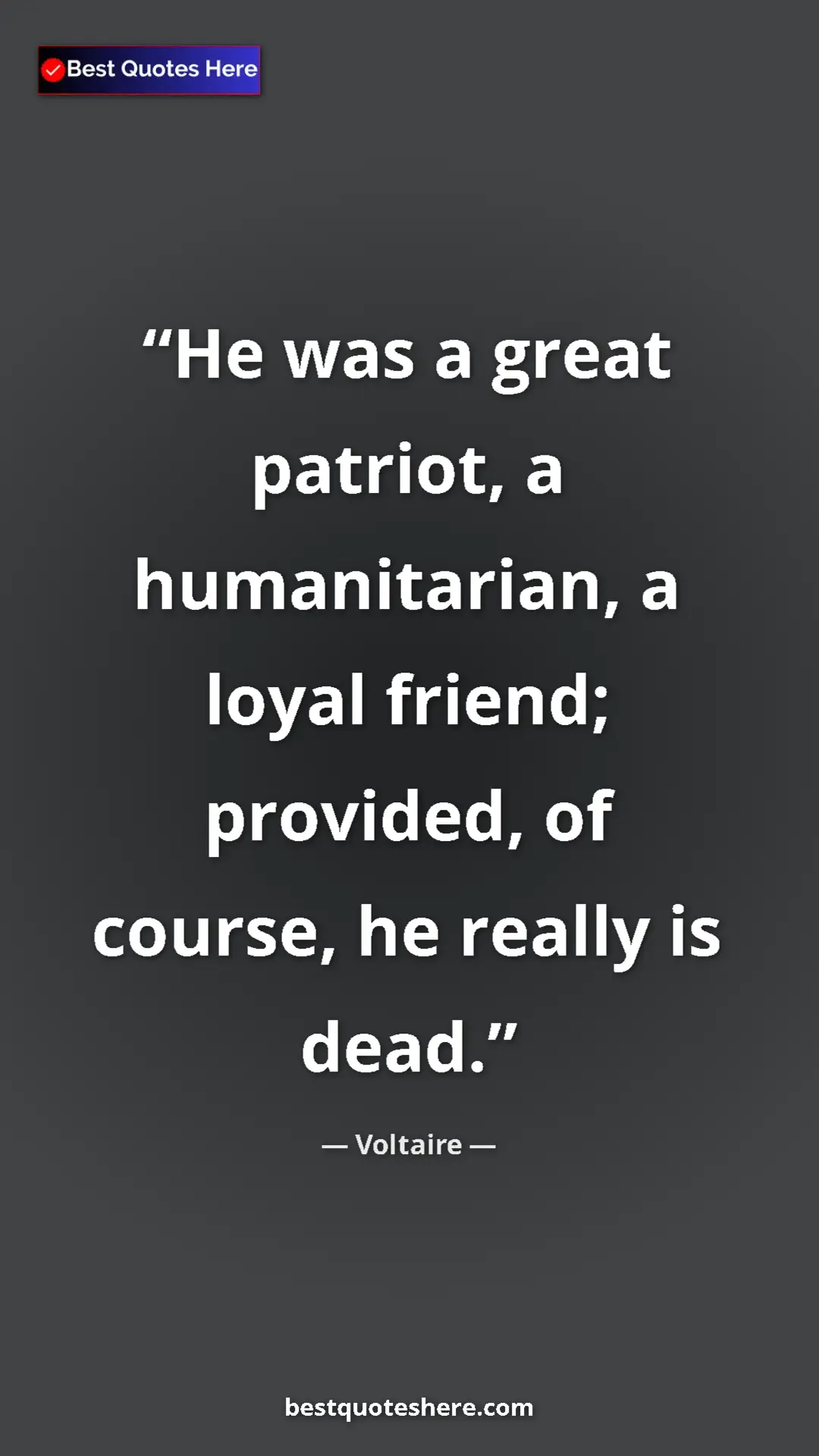 Pinterest quote poster by Voltaire: "He was a great patriot, a humanitarian, a loyal friend;..."