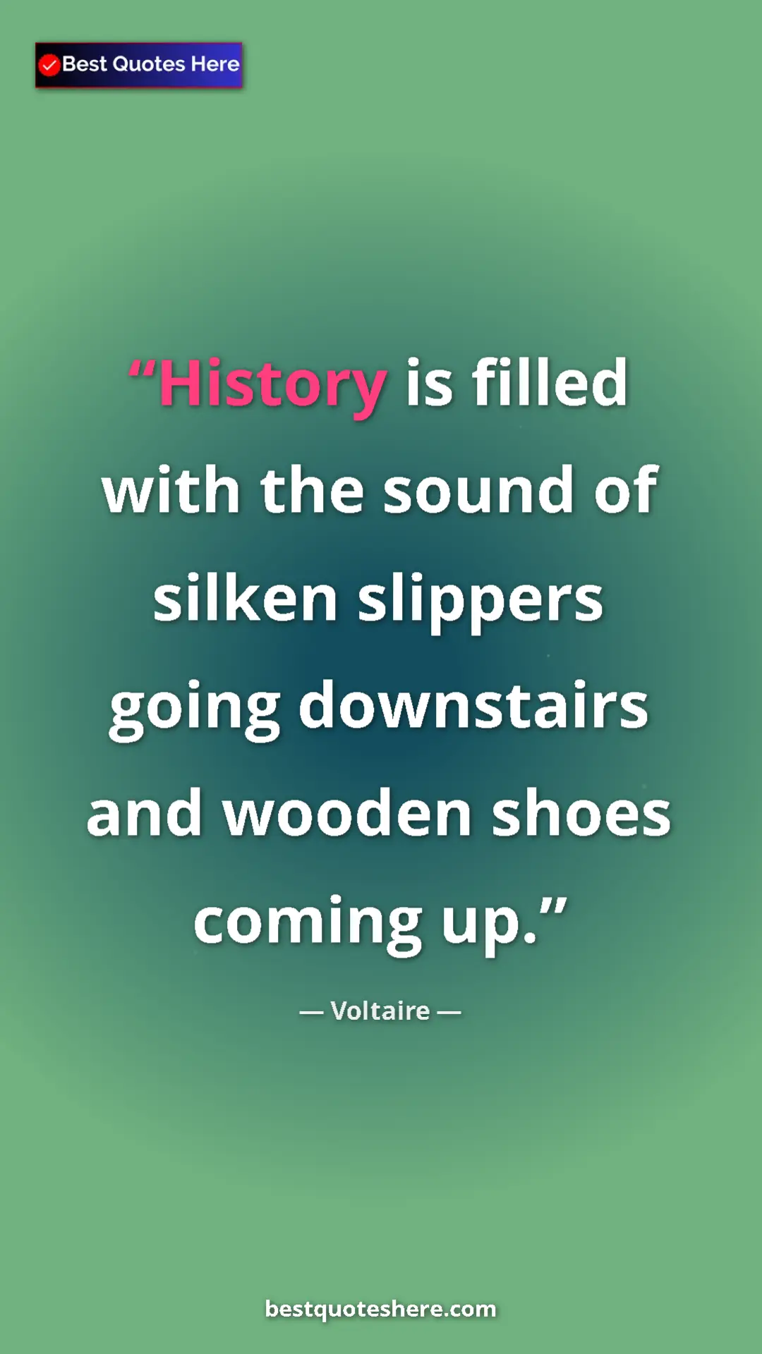 Pinterest quote poster by Voltaire: "History is filled with the sound of silken slippers going..."