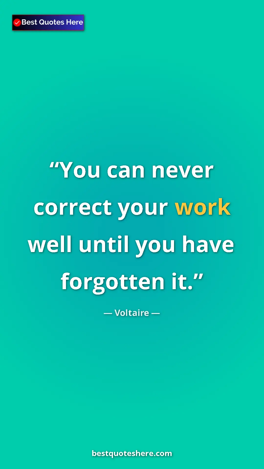 Pinterest quote poster by Voltaire: "You can never correct your work well until you have..."