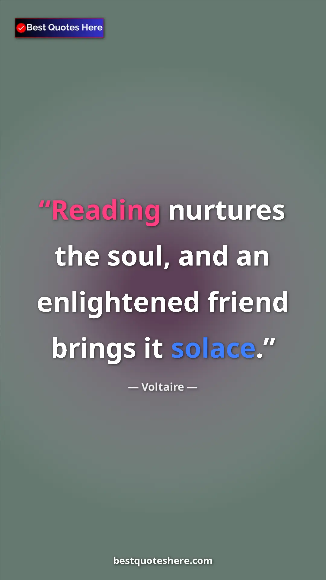 Pinterest quote poster by Voltaire: "Reading nurtures the soul, and an enlightened friend brings..."