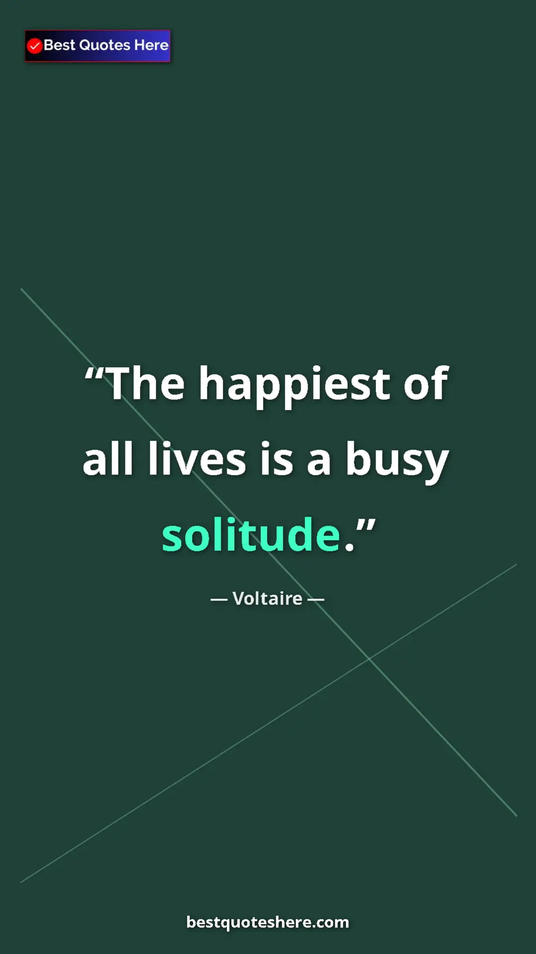 Pinterest quote poster by Voltaire: "The happiest of all lives is a busy solitude."